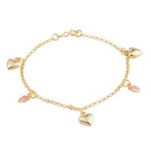 14K YG Over Sterling Silver Heart Charm Bracelet